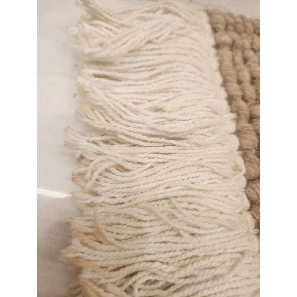 Bottom Fringe Textured Woven Wall Hanging Fabric Art Boho‎ Decor Tan Cream Beige